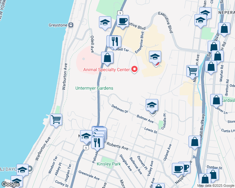 map of restaurants, bars, coffee shops, grocery stores, and more near 110 Dehaven Drive in Yonkers