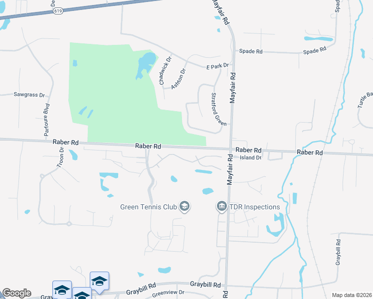 map of restaurants, bars, coffee shops, grocery stores, and more near 3614 Glenshire Circle in Uniontown