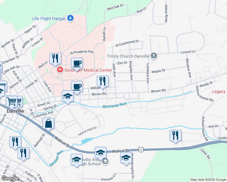 map of restaurants, bars, coffee shops, grocery stores, and more near 301-399 Villa Avenue in Danville