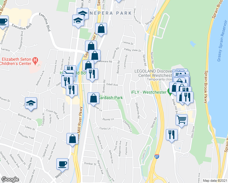 map of restaurants, bars, coffee shops, grocery stores, and more near 4 Beverly Road in Yonkers