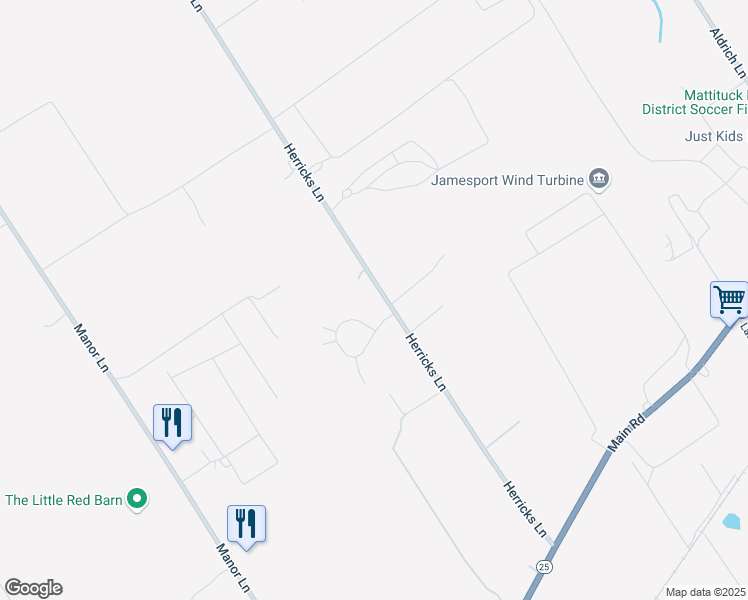 map of restaurants, bars, coffee shops, grocery stores, and more near 293 Herricks Lane in Riverhead