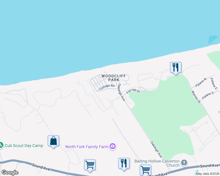 map of restaurants, bars, coffee shops, grocery stores, and more near 7 Lyn Lane in Calverton