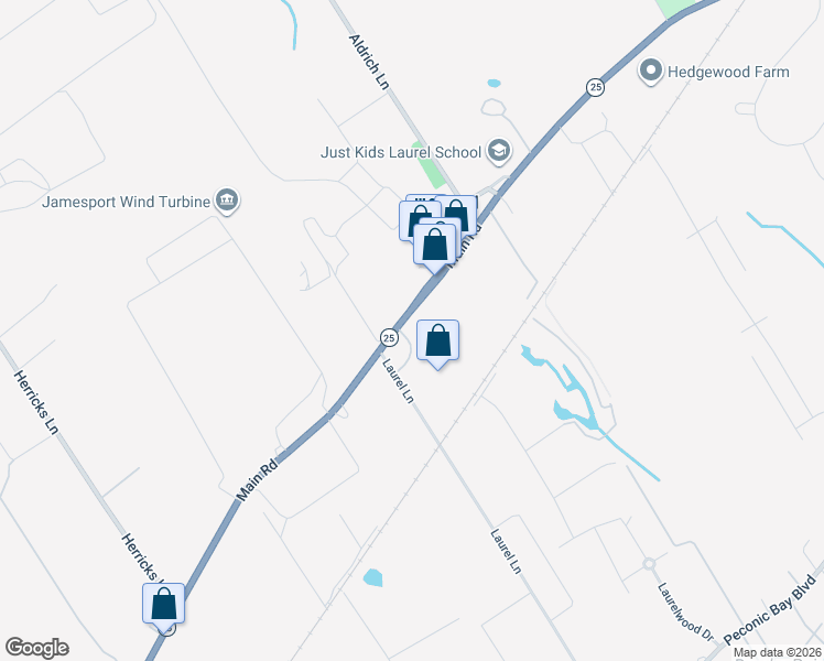 map of restaurants, bars, coffee shops, grocery stores, and more near 548 Main Road in Laurel