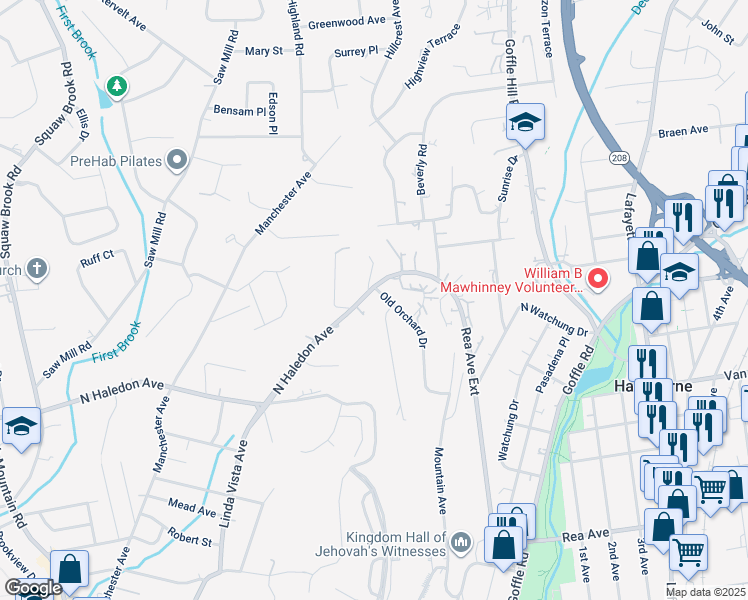 map of restaurants, bars, coffee shops, grocery stores, and more near 333 Rea Avenue Extension in Hawthorne