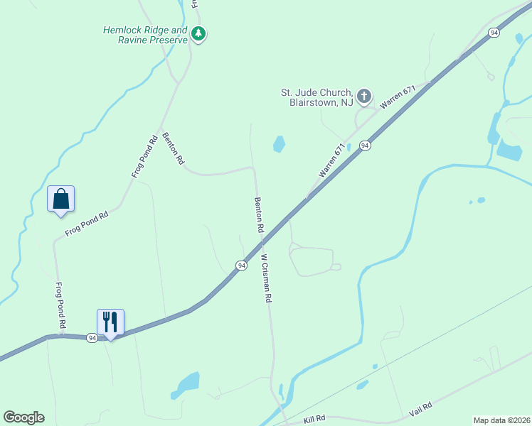 map of restaurants, bars, coffee shops, grocery stores, and more near 4 Benton Road in Blairstown