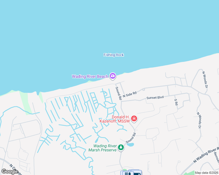 map of restaurants, bars, coffee shops, grocery stores, and more near 224 Creek Road in Wading River