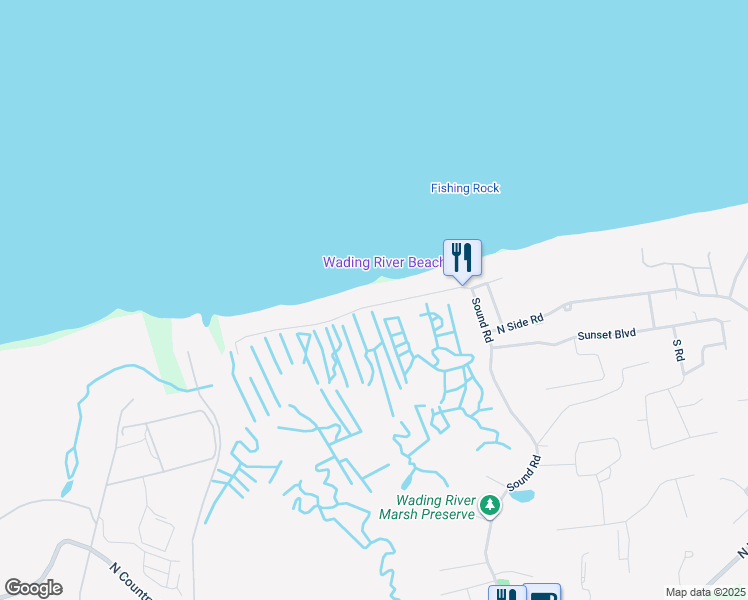 map of restaurants, bars, coffee shops, grocery stores, and more near 152 Creek Road in Wading River