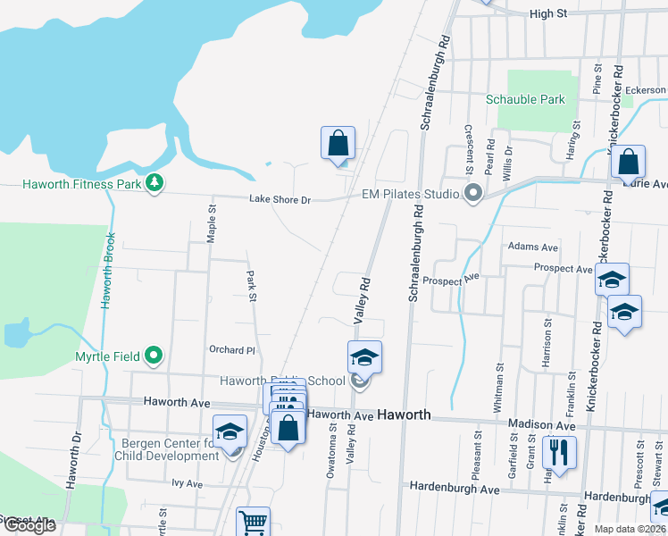 map of restaurants, bars, coffee shops, grocery stores, and more near 300 Spring Lane in Haworth