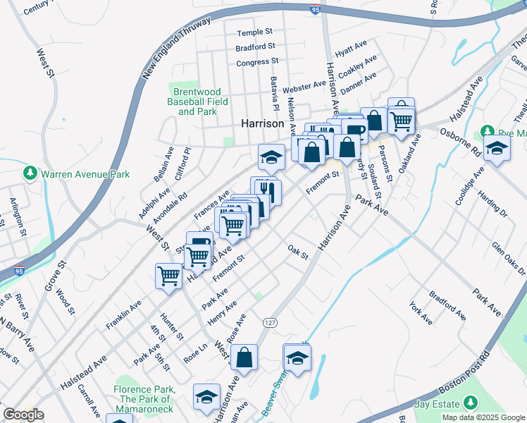 map of restaurants, bars, coffee shops, grocery stores, and more near 36 Marion Avenue in Harrison
