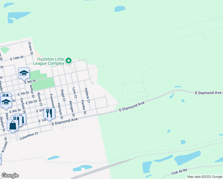 map of restaurants, bars, coffee shops, grocery stores, and more near 562 Hansel Street in Hazleton
