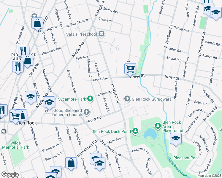 map of restaurants, bars, coffee shops, grocery stores, and more near 470 Prospect Street in Glen Rock