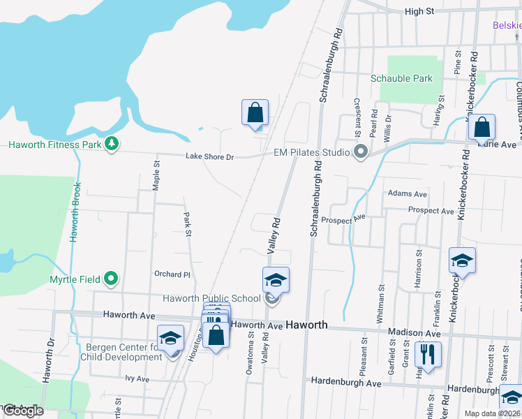 map of restaurants, bars, coffee shops, grocery stores, and more near 312 Spring Lane in Haworth