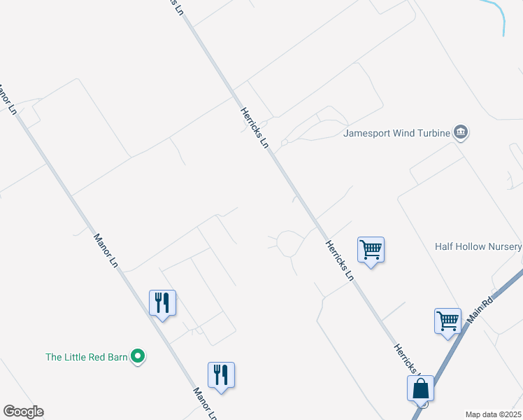 map of restaurants, bars, coffee shops, grocery stores, and more near 335 Herricks Lane in Riverhead