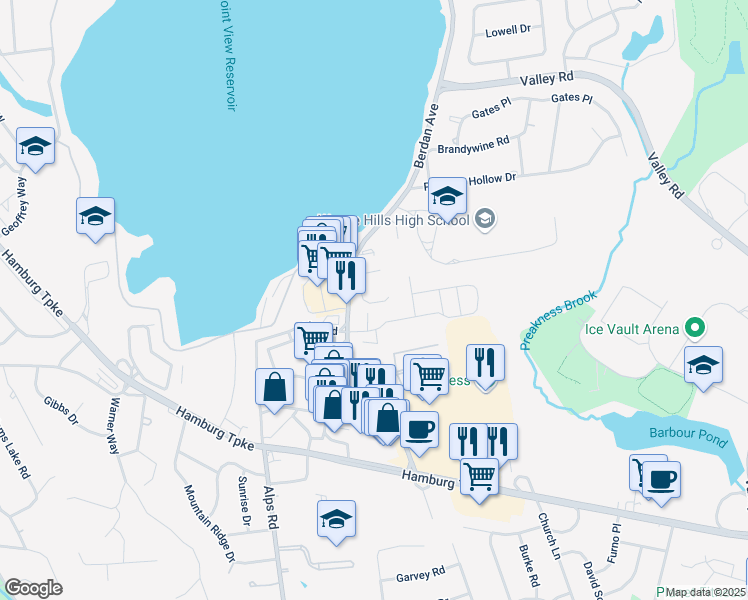 map of restaurants, bars, coffee shops, grocery stores, and more near 184 Berdan Avenue in Wayne