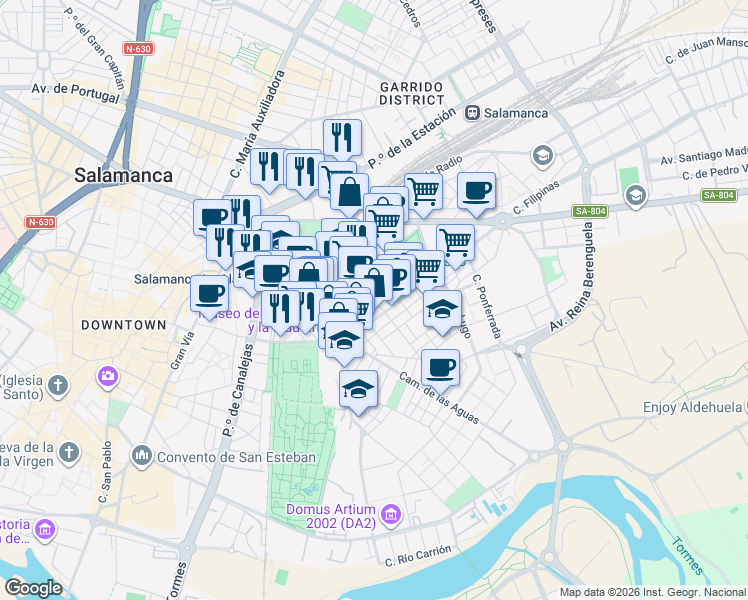map of restaurants, bars, coffee shops, grocery stores, and more near in Salamanca