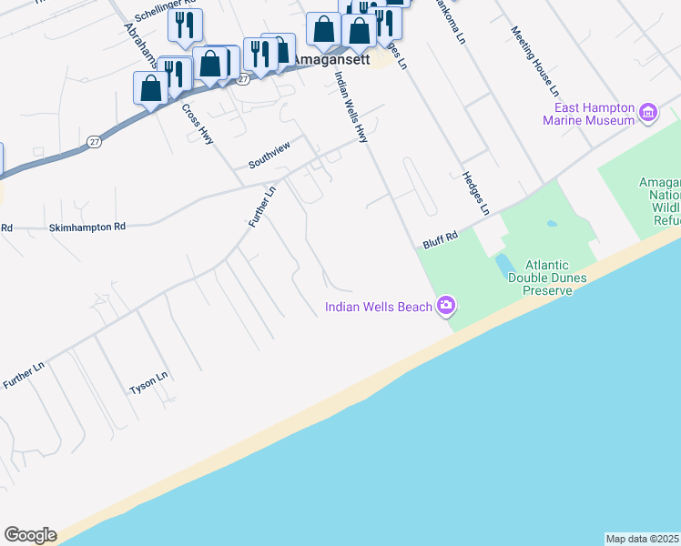 map of restaurants, bars, coffee shops, grocery stores, and more near 448 Further Lane in East Hampton