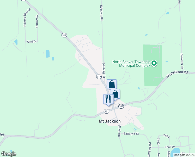 map of restaurants, bars, coffee shops, grocery stores, and more near 120 Mohawk School Road in New Castle