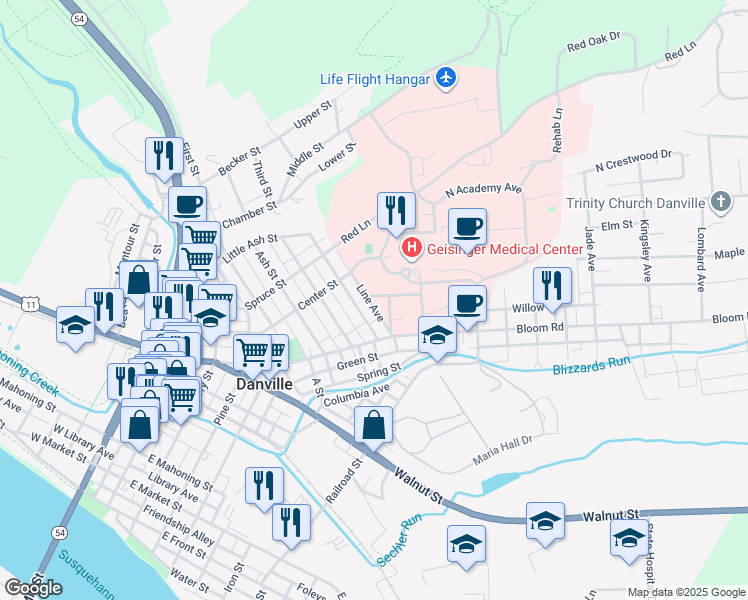 map of restaurants, bars, coffee shops, grocery stores, and more near 618 Pleasant Street in Danville