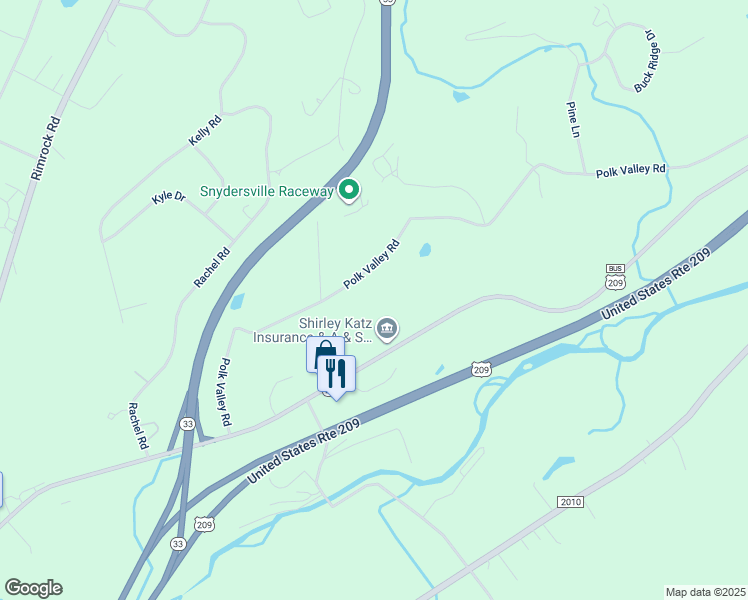 map of restaurants, bars, coffee shops, grocery stores, and more near 670 Polk Valley Road in Stroudsburg