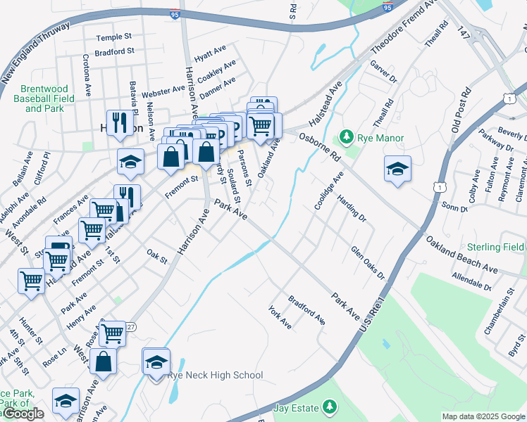 map of restaurants, bars, coffee shops, grocery stores, and more near 59 Grant Avenue in Harrison