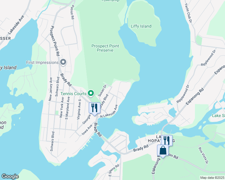 map of restaurants, bars, coffee shops, grocery stores, and more near 30 Brady Boulevard in Jefferson