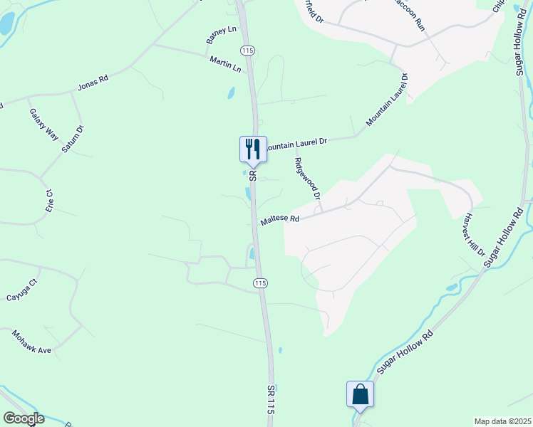 map of restaurants, bars, coffee shops, grocery stores, and more near 3020 Pennsylvania 115 in Effort
