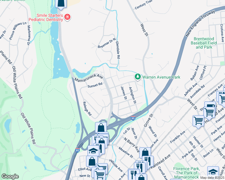map of restaurants, bars, coffee shops, grocery stores, and more near 1506 Urban Street in Mamaroneck