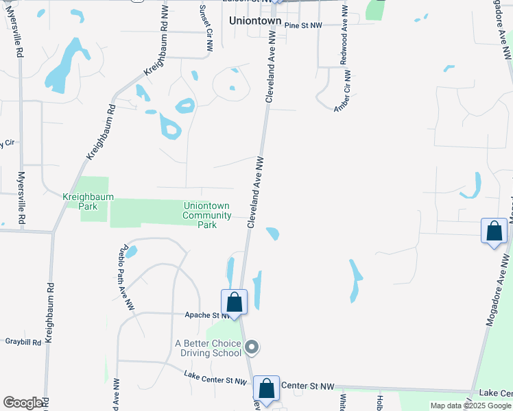 map of restaurants, bars, coffee shops, grocery stores, and more near 12370 Cleveland Avenue Northwest in Uniontown