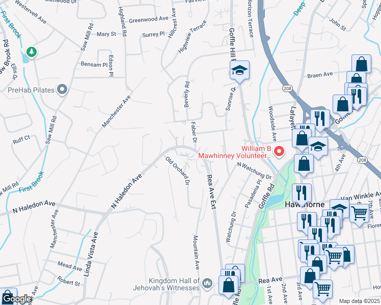 map of restaurants, bars, coffee shops, grocery stores, and more near 256 Rea Avenue Extension in Hawthorne