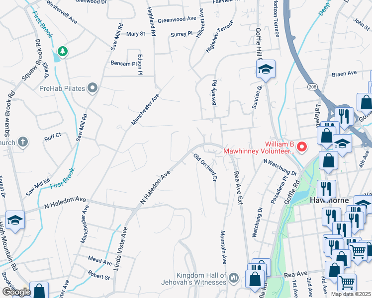 map of restaurants, bars, coffee shops, grocery stores, and more near 333 Rea Avenue Extension in Hawthorne