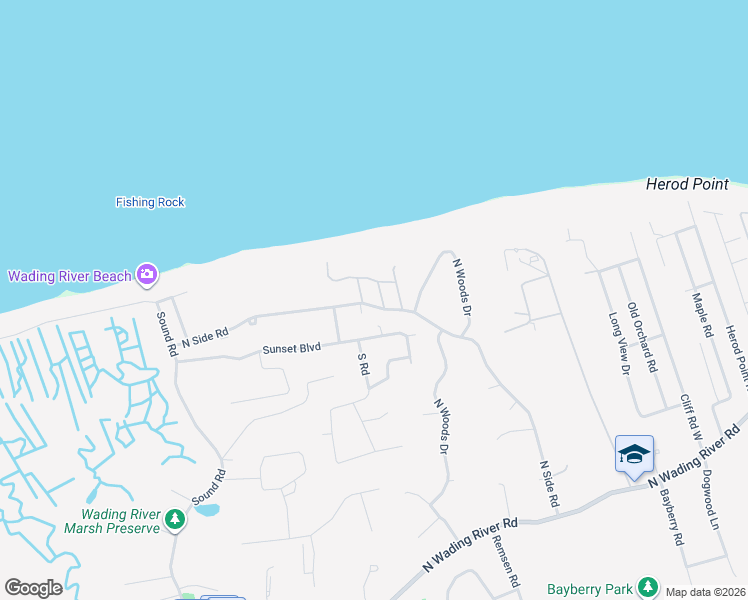 map of restaurants, bars, coffee shops, grocery stores, and more near 10 Laurel Lane in Wading River