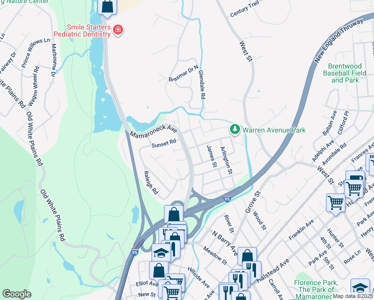 map of restaurants, bars, coffee shops, grocery stores, and more near 1506 Urban Street in Mamaroneck