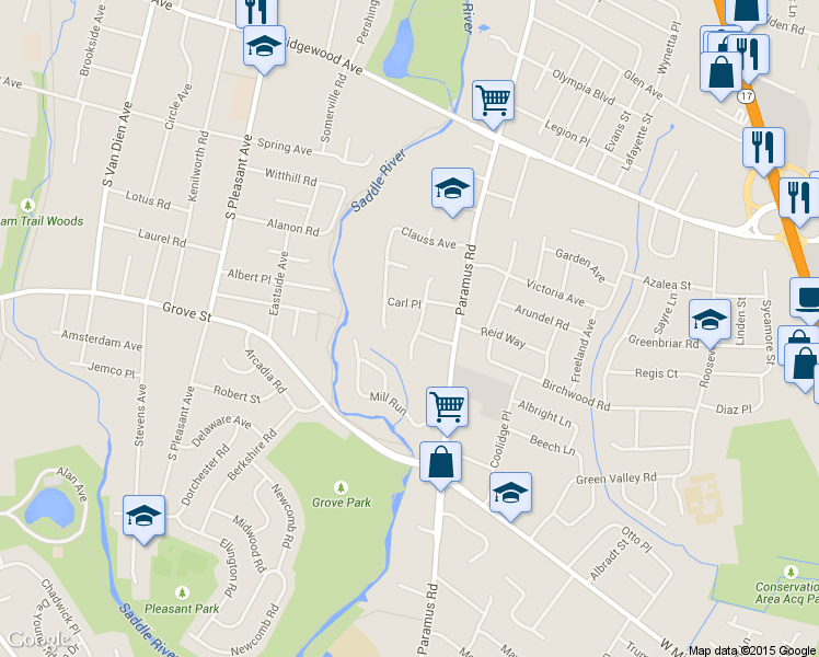 map of restaurants, bars, coffee shops, grocery stores, and more near 593 Mazur Avenue in Paramus
