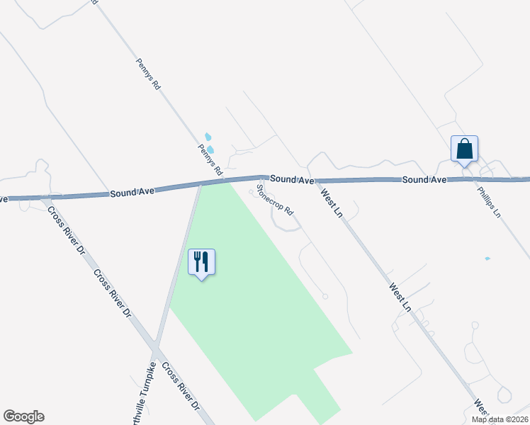 map of restaurants, bars, coffee shops, grocery stores, and more near 21 Wake Robin Lane in Riverhead