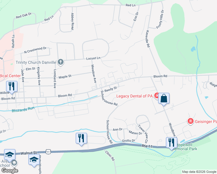 map of restaurants, bars, coffee shops, grocery stores, and more near 1700-1798 Reedy St in Danville