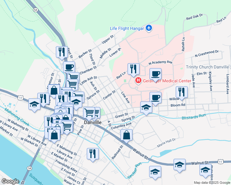 map of restaurants, bars, coffee shops, grocery stores, and more near 1047 Cherry Street in Danville