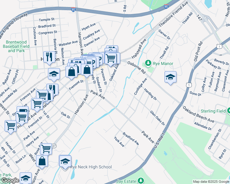 map of restaurants, bars, coffee shops, grocery stores, and more near 59 Grant Avenue in Harrison