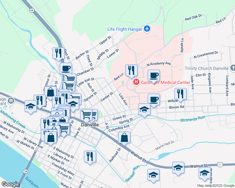 map of restaurants, bars, coffee shops, grocery stores, and more near 1034 Cherry Street in Danville