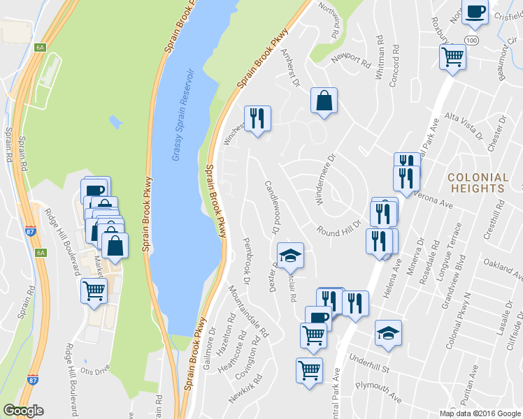 map of restaurants, bars, coffee shops, grocery stores, and more near 17 Montrose Road in Yonkers