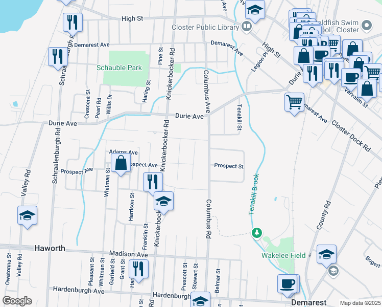 map of restaurants, bars, coffee shops, grocery stores, and more near 179 Chestnut Street in Demarest