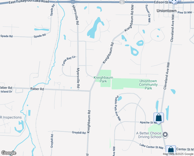 map of restaurants, bars, coffee shops, grocery stores, and more near 3143 Kreighbaum Road in Uniontown