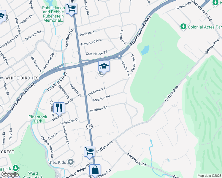 map of restaurants, bars, coffee shops, grocery stores, and more near 14 Old Lyme Road in Scarsdale