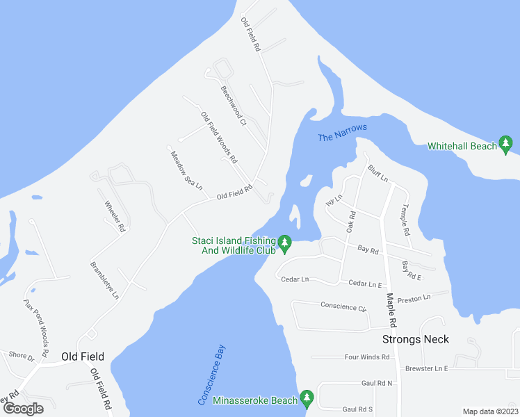 map of restaurants, bars, coffee shops, grocery stores, and more near 165 Old Field Road in Setauket- East Setauket