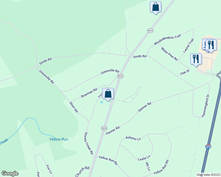 map of restaurants, bars, coffee shops, grocery stores, and more near 124 Stoney Creek Road in Jim Thorpe