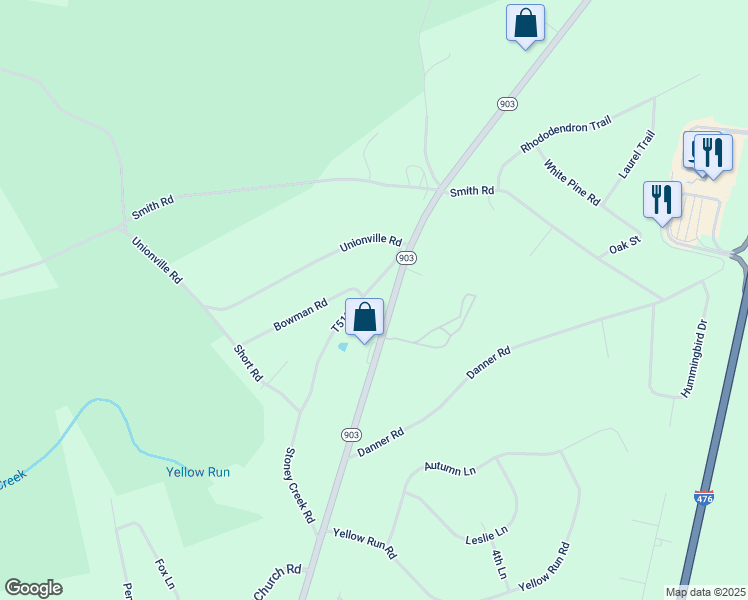 map of restaurants, bars, coffee shops, grocery stores, and more near 124 Stoney Creek Road in Jim Thorpe