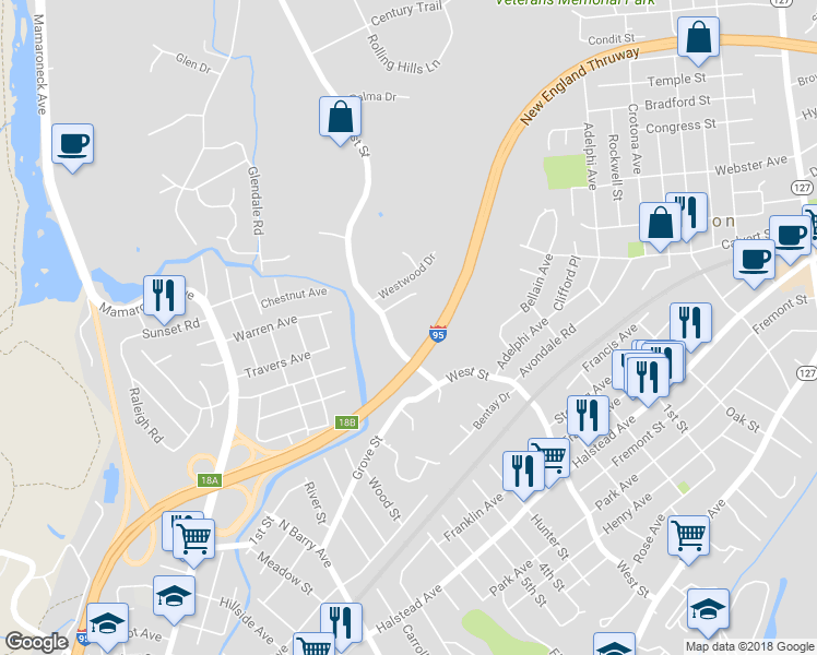 map of restaurants, bars, coffee shops, grocery stores, and more near 301 West Street in Harrison