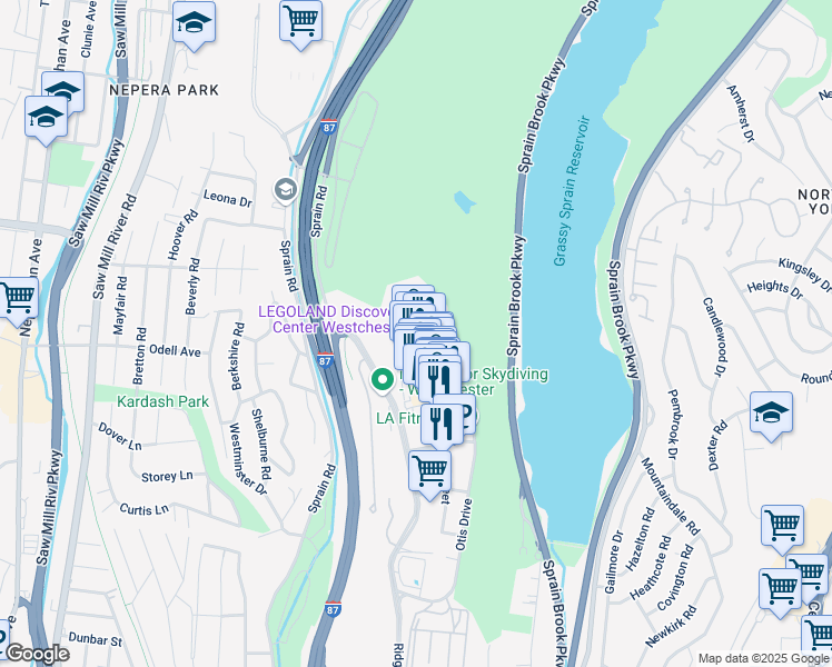 map of restaurants, bars, coffee shops, grocery stores, and more near 1 Ridge Hill Boulevard in Yonkers