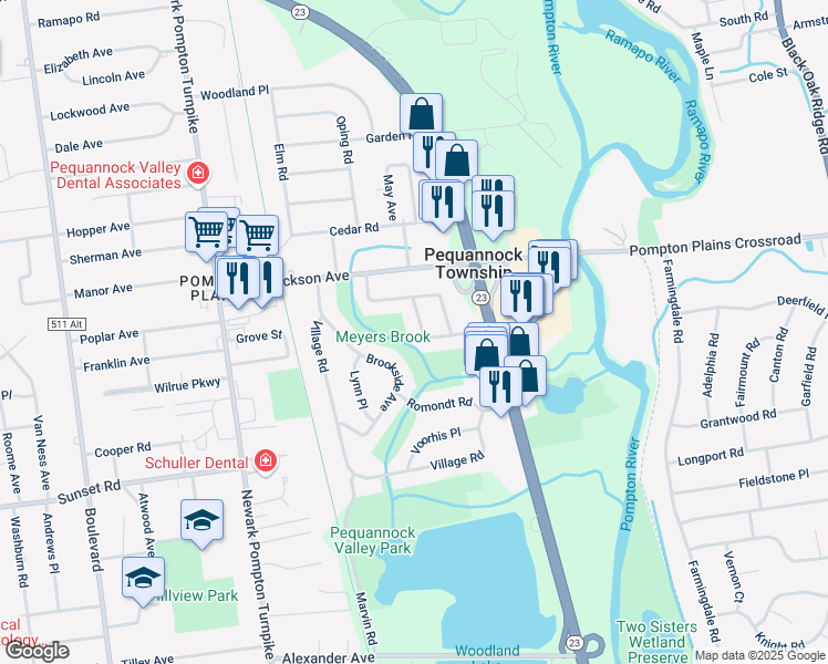 map of restaurants, bars, coffee shops, grocery stores, and more near 10 Greendale Avenue in Pequannock Township