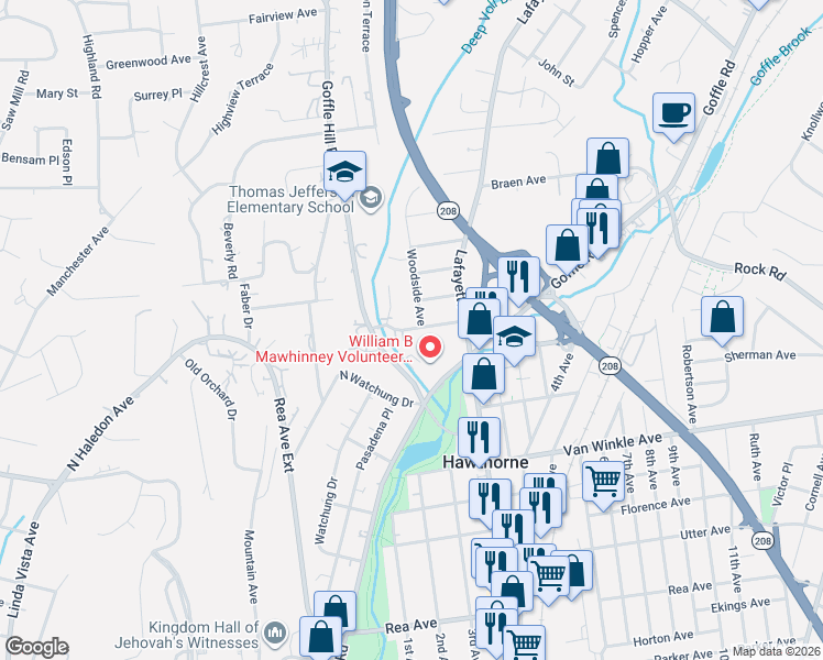map of restaurants, bars, coffee shops, grocery stores, and more near 50 Union Street in Hawthorne