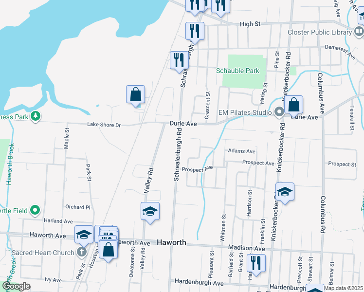 map of restaurants, bars, coffee shops, grocery stores, and more near 371 Schraalenburgh Road in Haworth